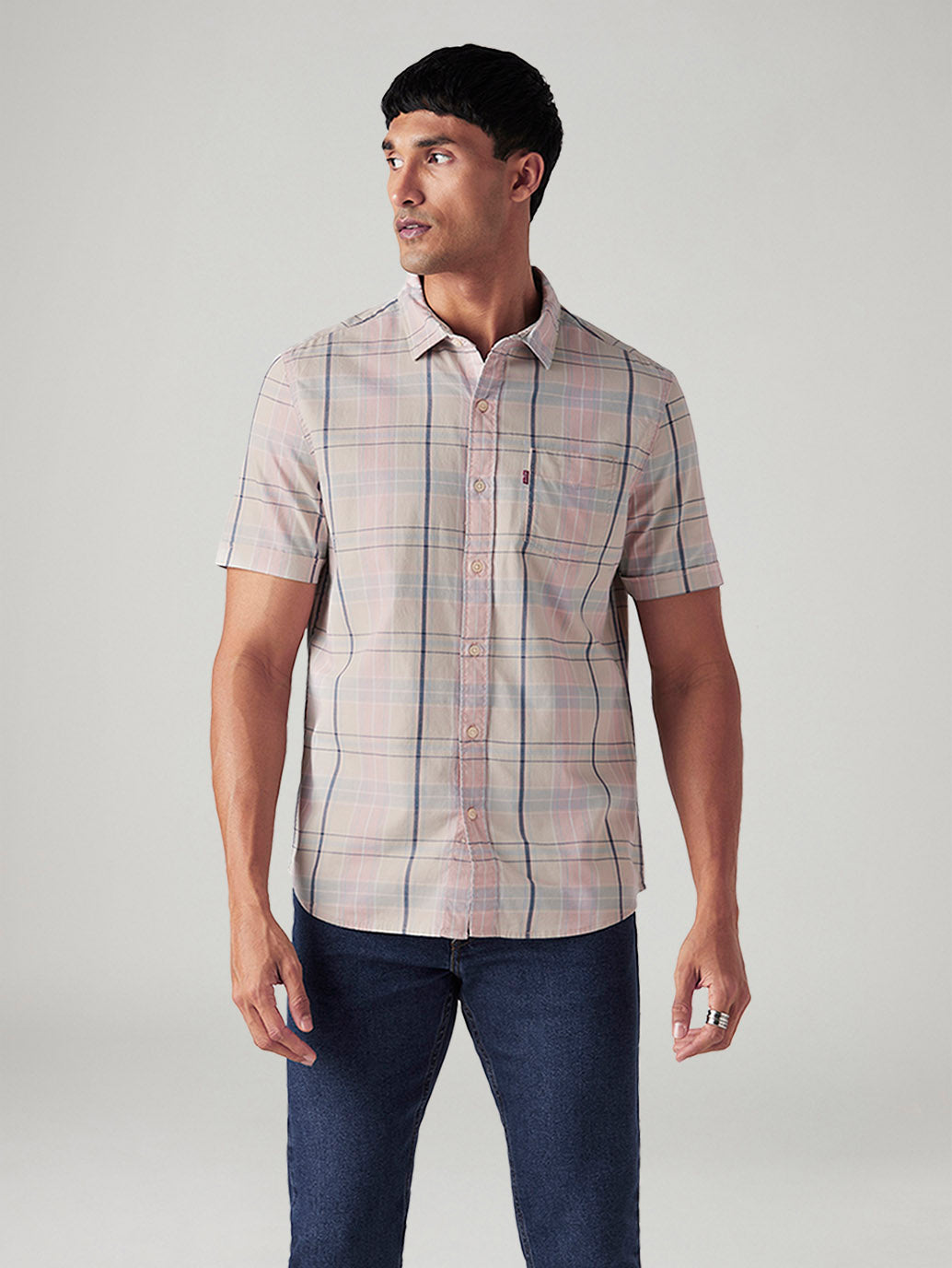 Men's Checkered Slim Fit Shirt - Front View