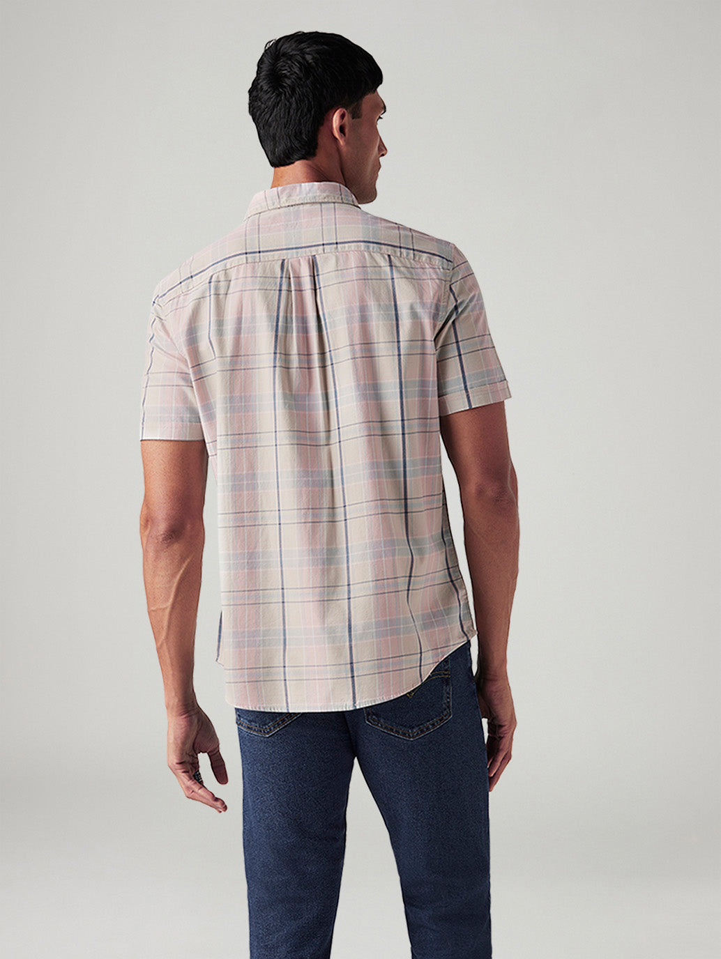 Men's Checkered Slim Fit Shirt - Back View