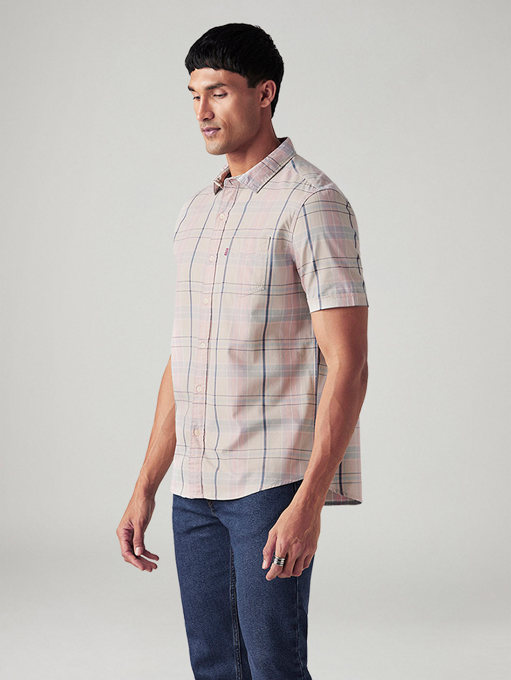 Men's Checkered Slim Fit Shirt - Side View