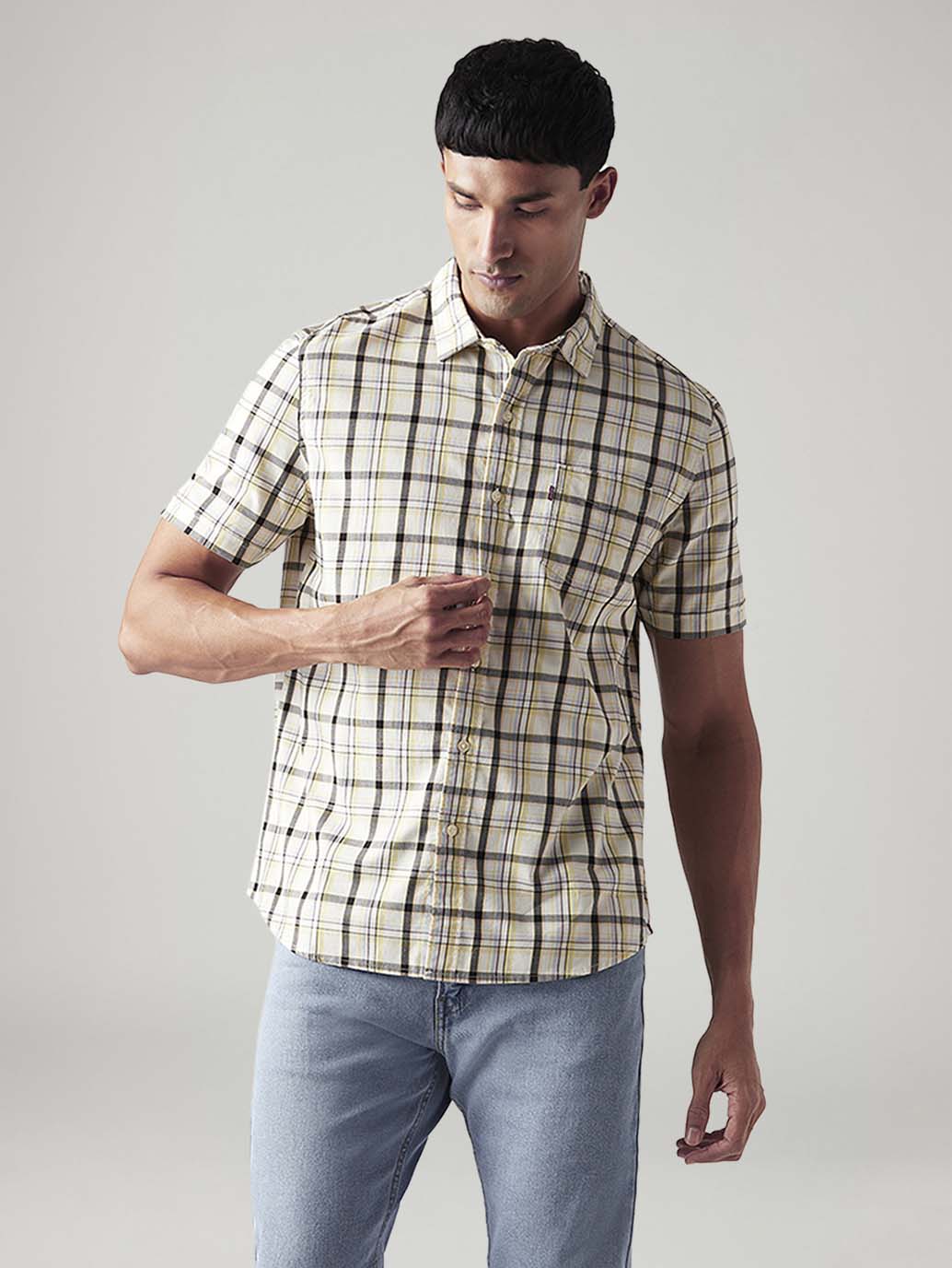 Men's Checkered Slim Fit Shirt - Front View