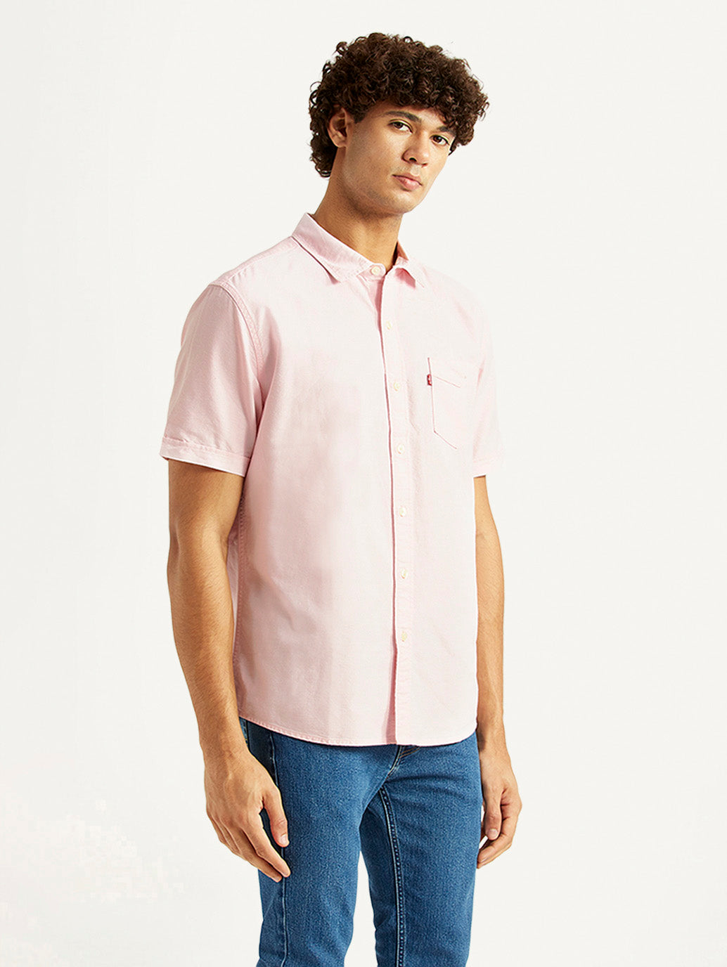 Men's Solid Light Pink Slim Fit Oxford Shirt - Side View