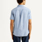 Men's Solid Light Blue Slim Fit Oxford Shirt - Back View