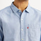 Men's Solid Light Blue Slim Fit Oxford Shirt - Detail View