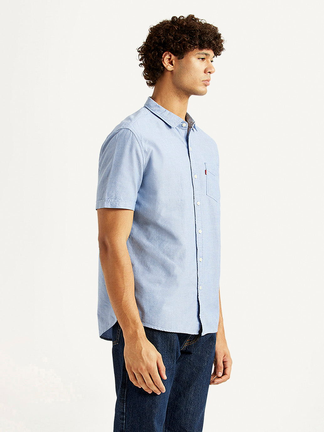 Men's Solid Light Blue Slim Fit Oxford Shirt - Side View