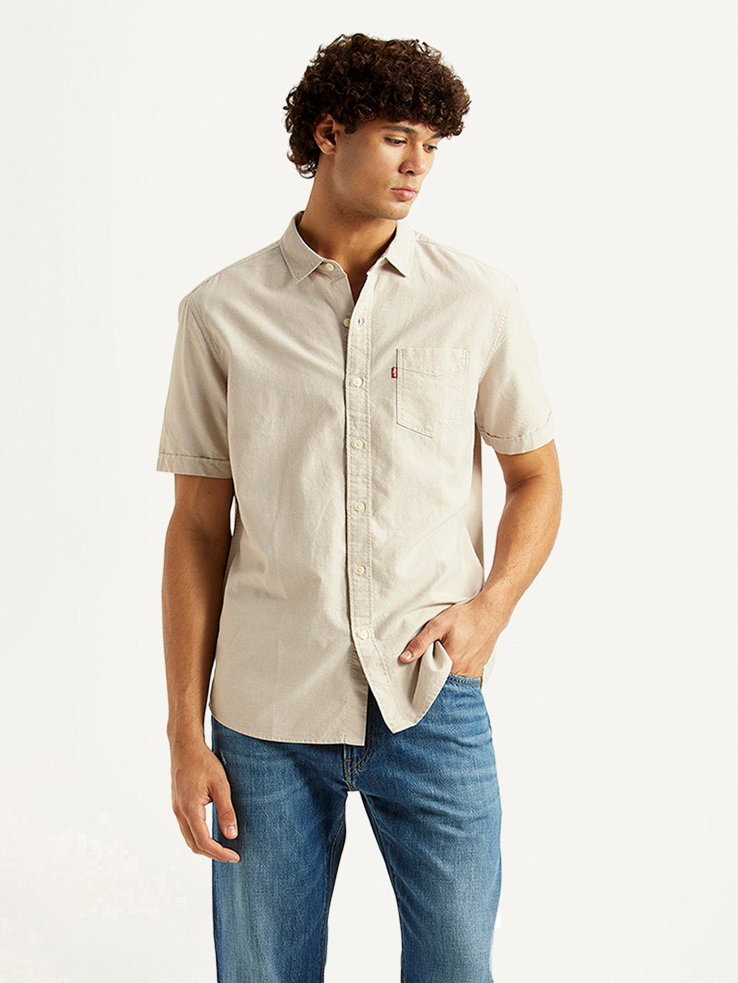 Men's Solid Beige Slim Fit Shirt - Styleshot View