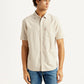 Men's Solid Beige Slim Fit Shirt - Front View