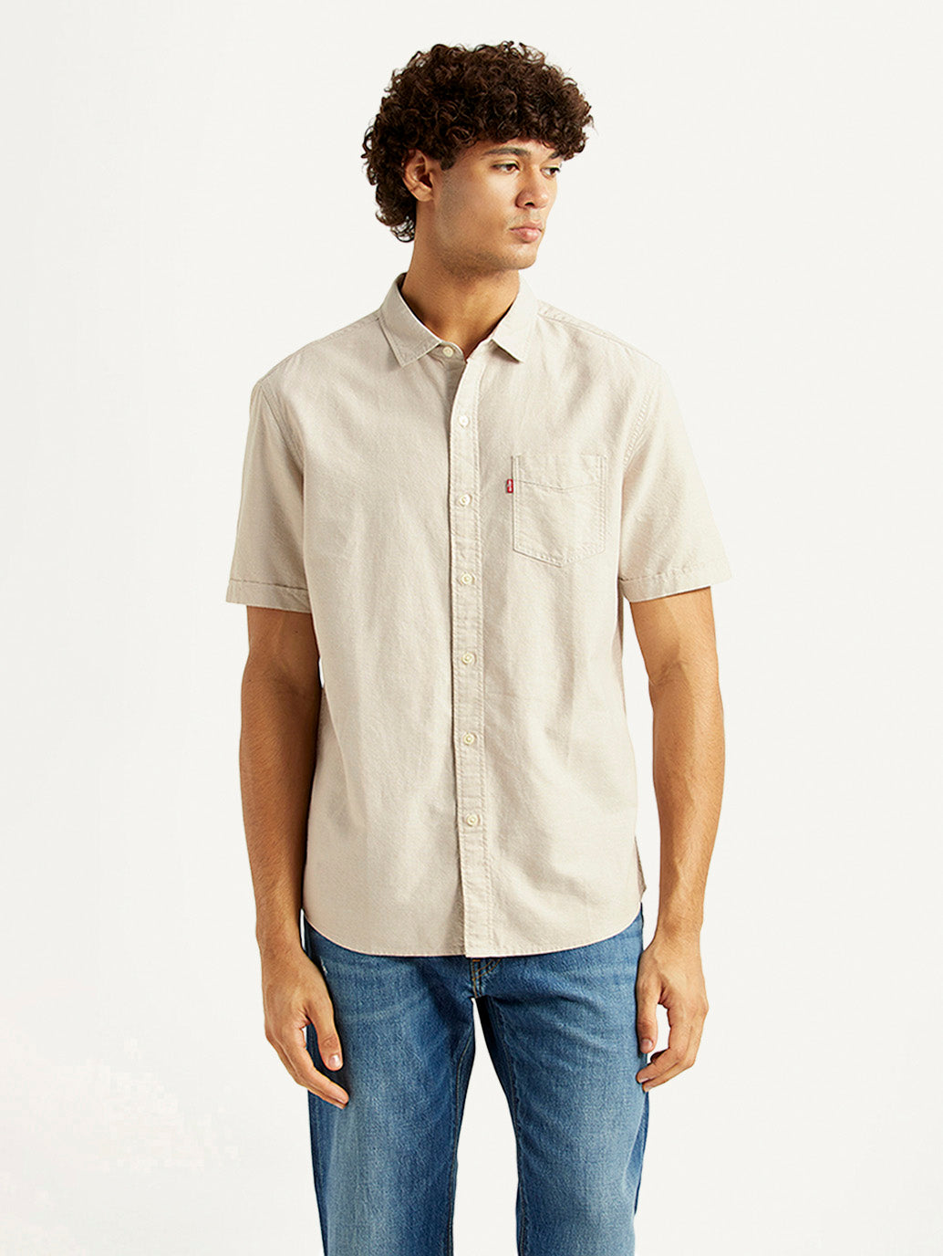 Men's Solid Beige Slim Fit Shirt - Front View