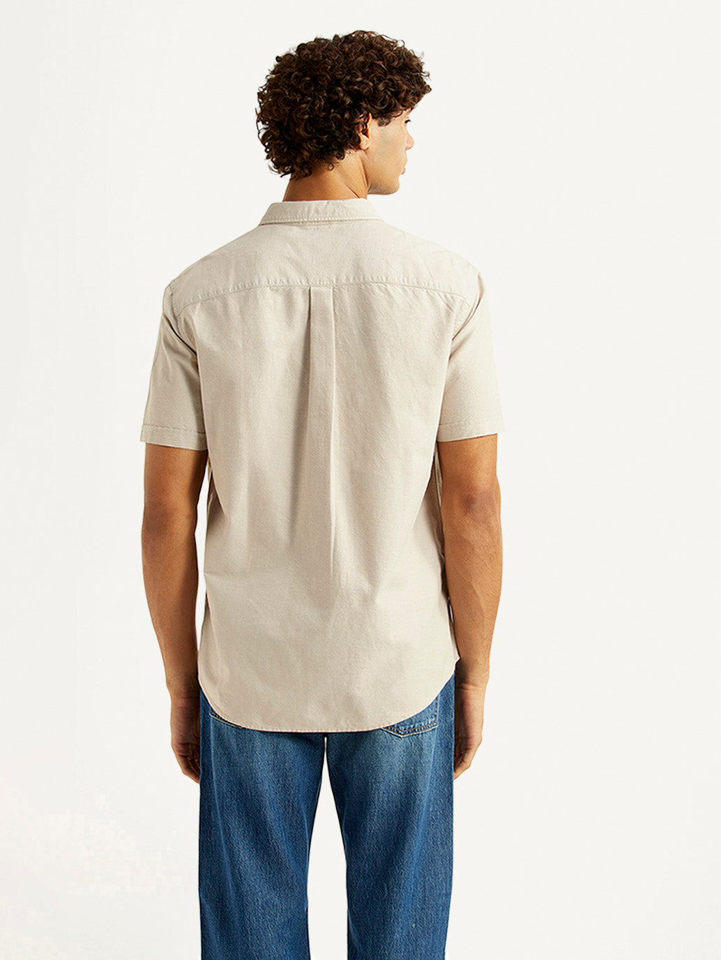 Men's Solid Beige Slim Fit Shirt - Back View