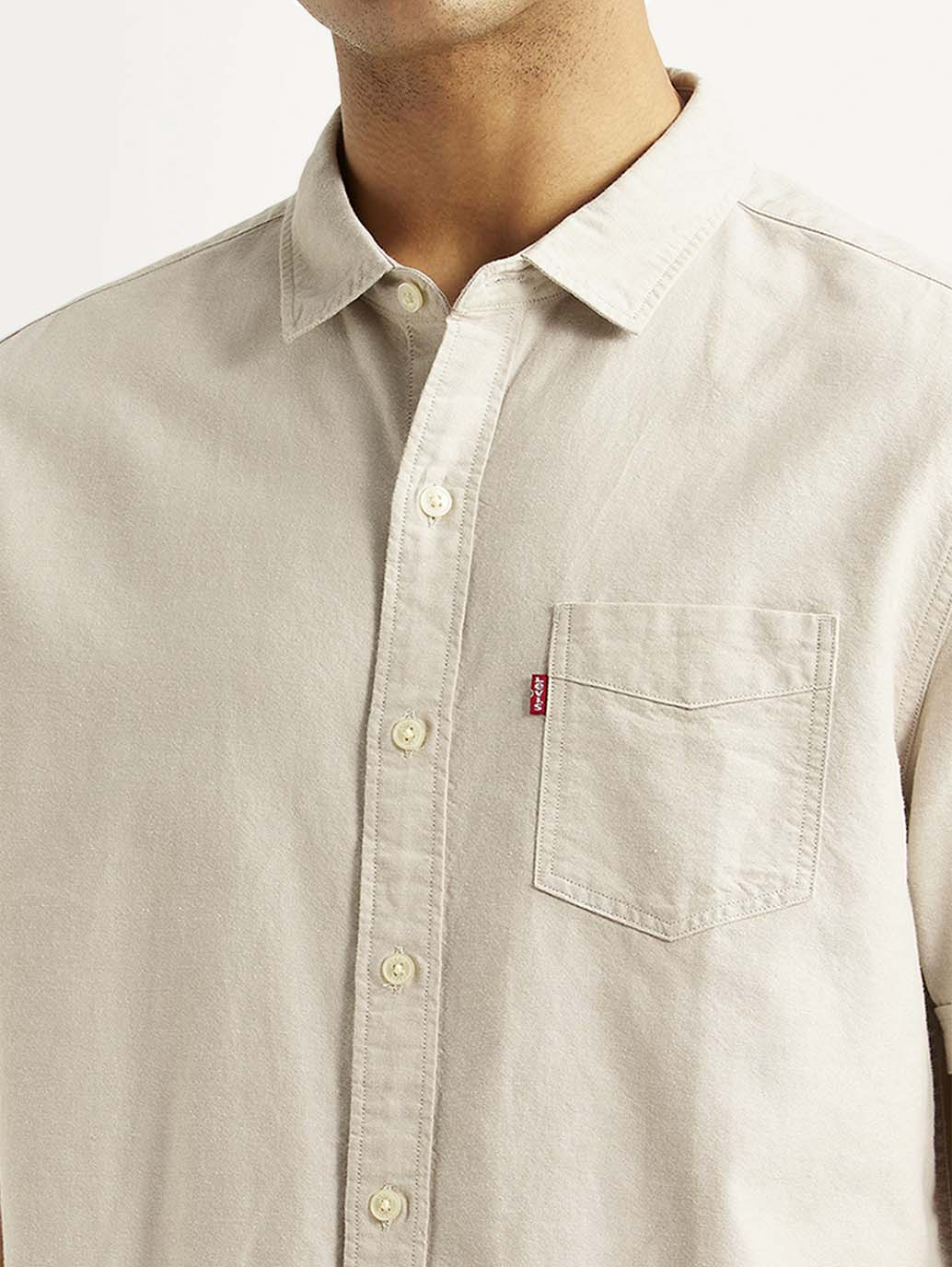 Men's Solid Beige Slim Fit Shirt - Detail View