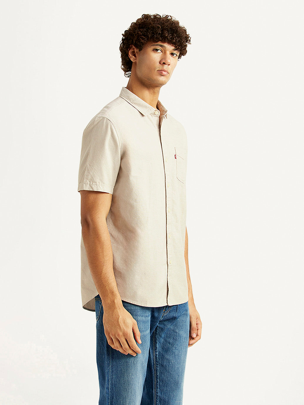 Men's Solid Beige Slim Fit Shirt - Side View