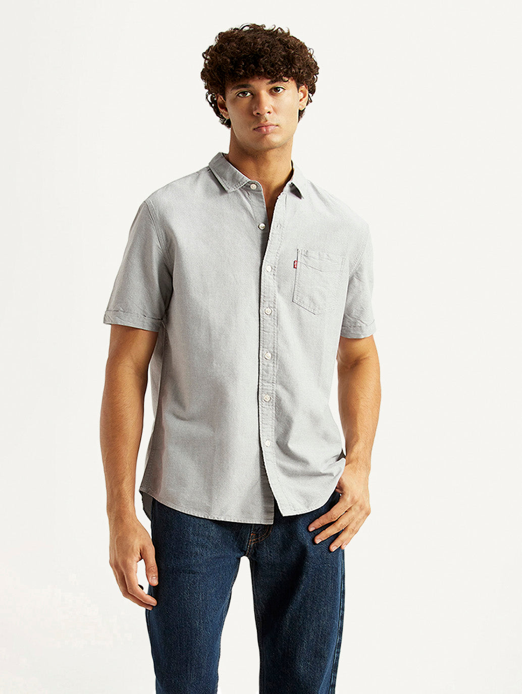 Men's Solid Light Grey Slim Fit Oxford Shirt