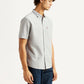 Men's Solid Light Grey Slim Fit Oxford Shirt - Side View