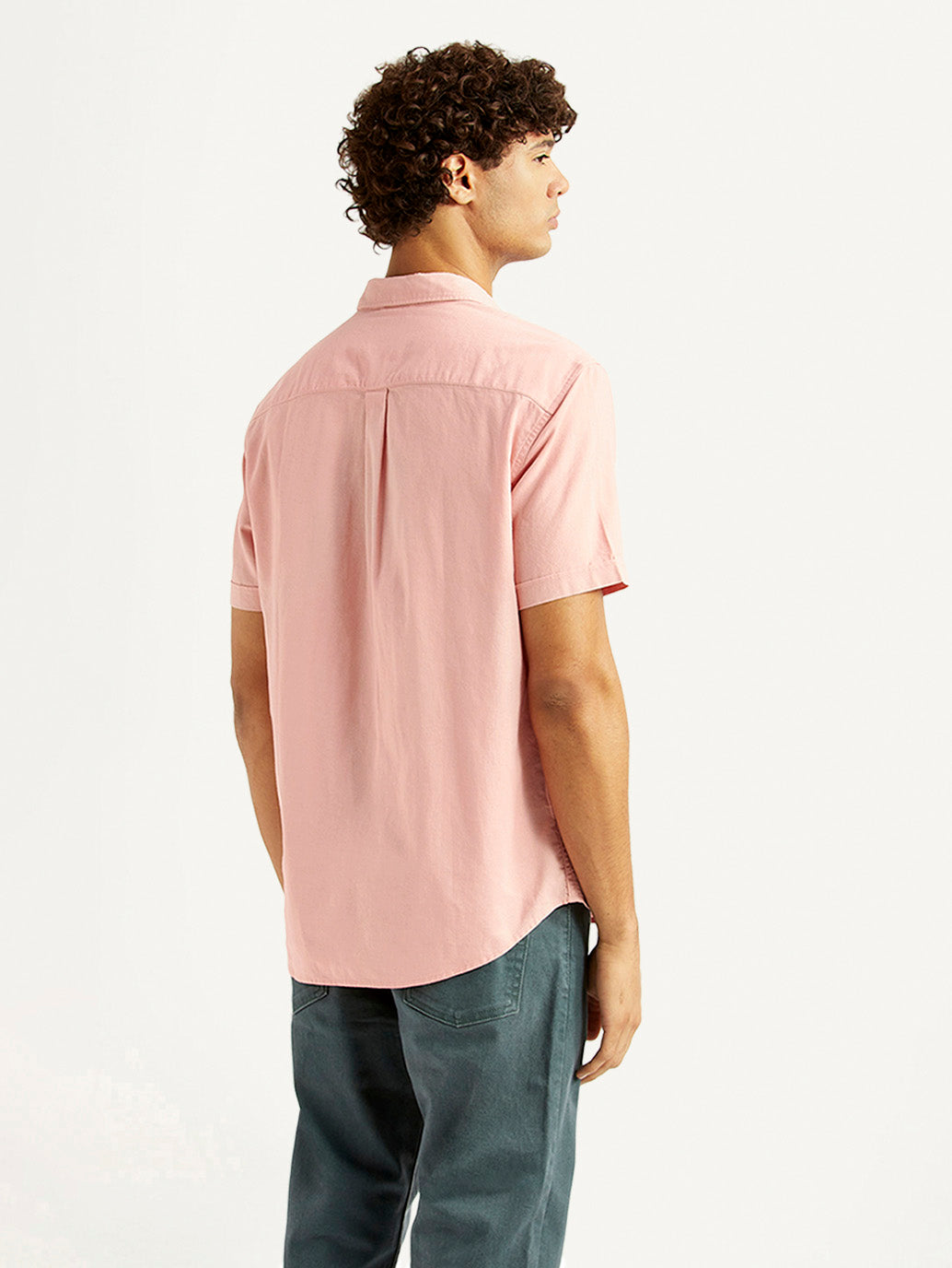 Men's Solid Light Pink Slim Fit Oxford Shirt - Back View