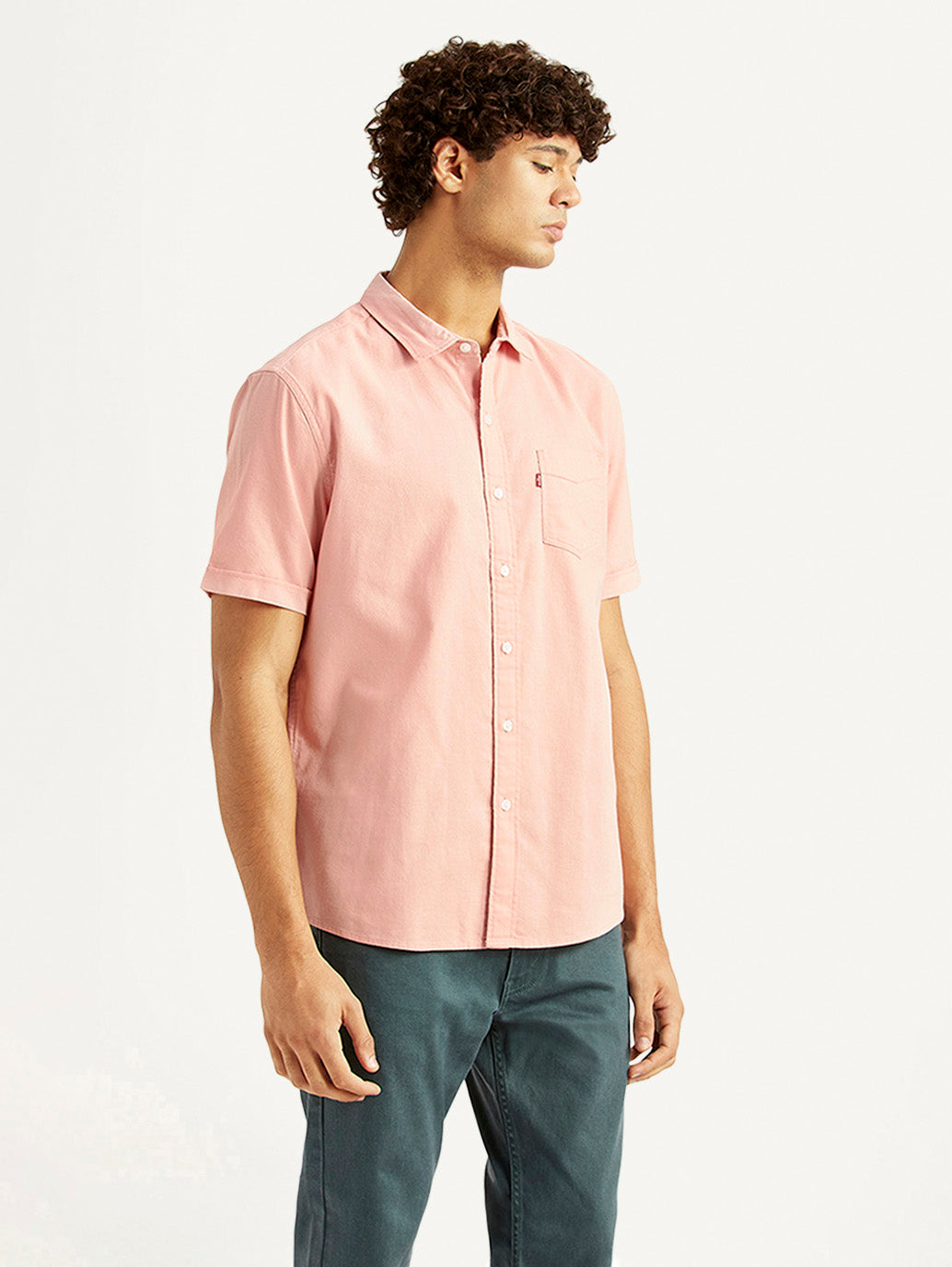 Men's Solid Light Pink Slim Fit Oxford Shirt - Side View