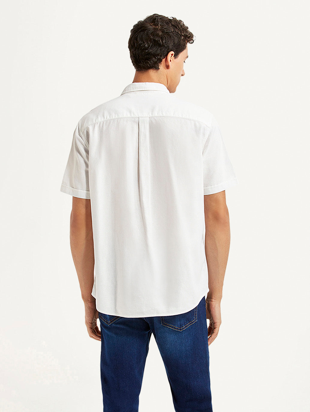 Men's Solid White Slim Fit Shirt - Back View