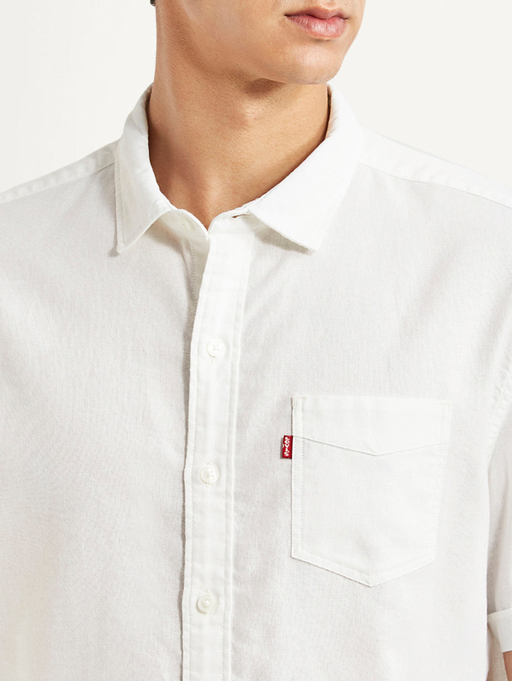 Men's Solid White Slim Fit Shirt - Detail View