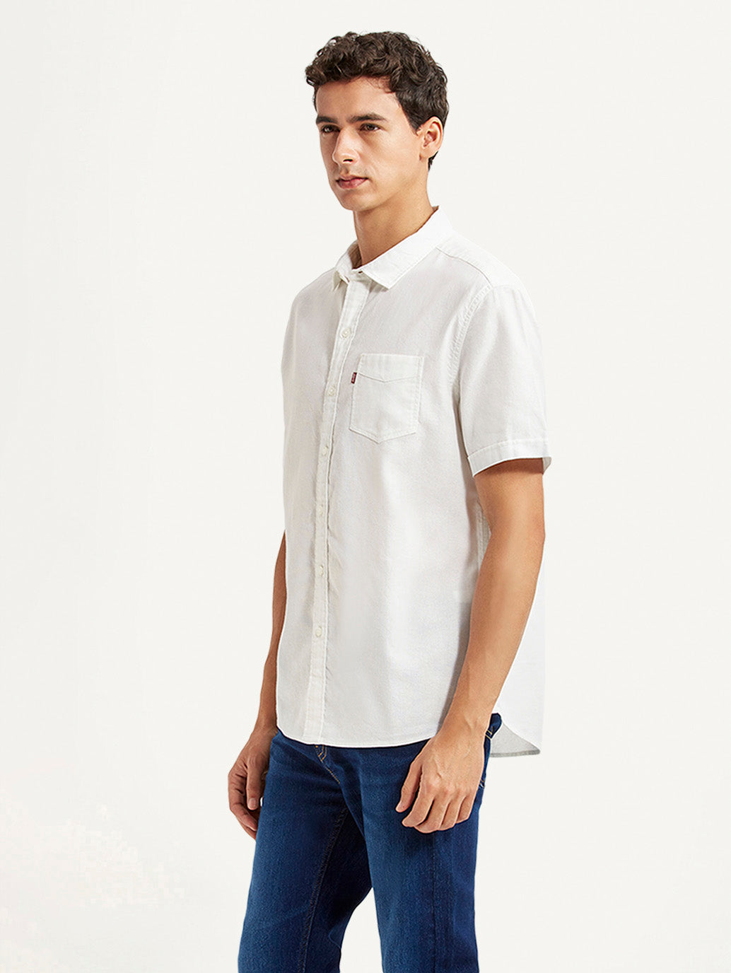Men's Solid White Slim Fit Shirt - Side View