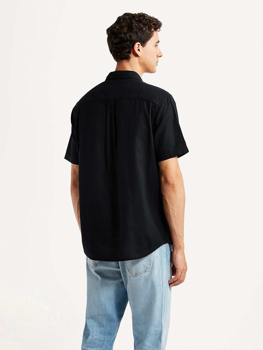 Men's Solid Black Slim Fit Oxford Shirt - Back View