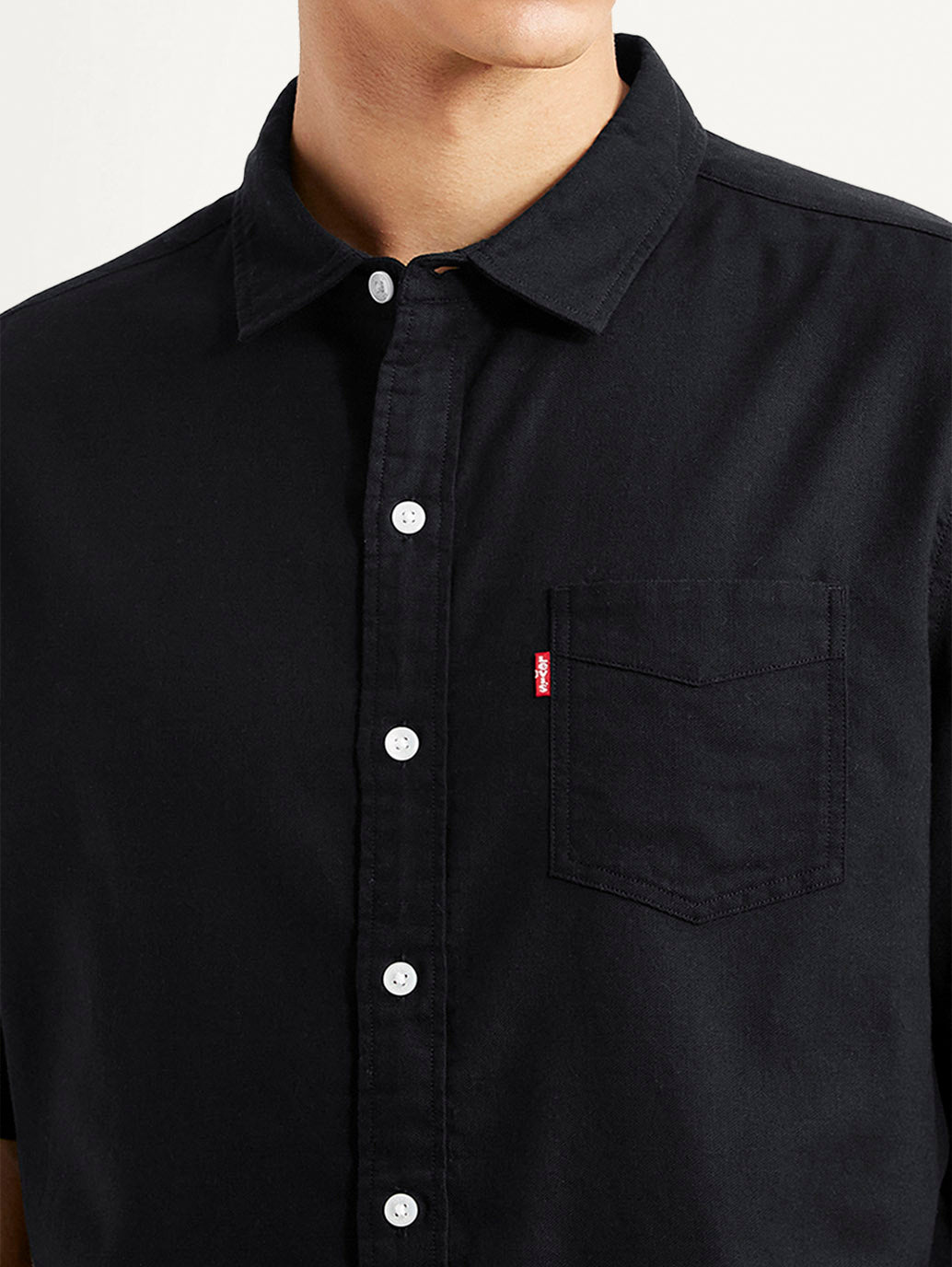 Men's Solid Black Slim Fit Oxford Shirt - Detail View