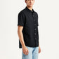 Men's Solid Black Slim Fit Shirt - Side View