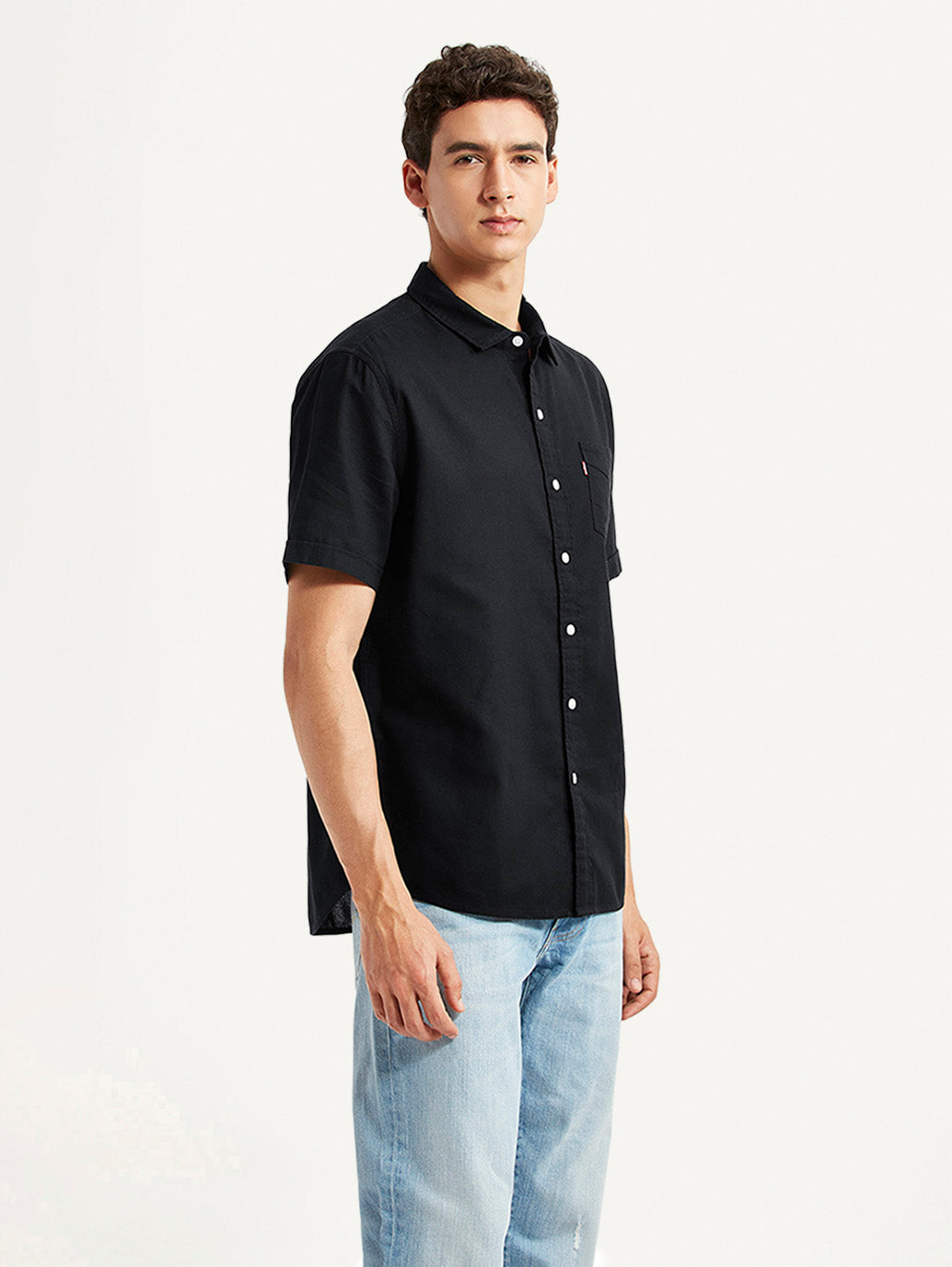 Men's Solid Black Slim Fit Shirt - Side View