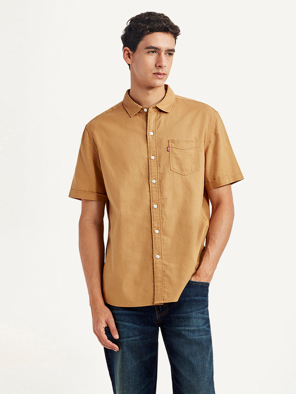 Men's Solid Yellow Slim Fit Oxford Shirt - Front View