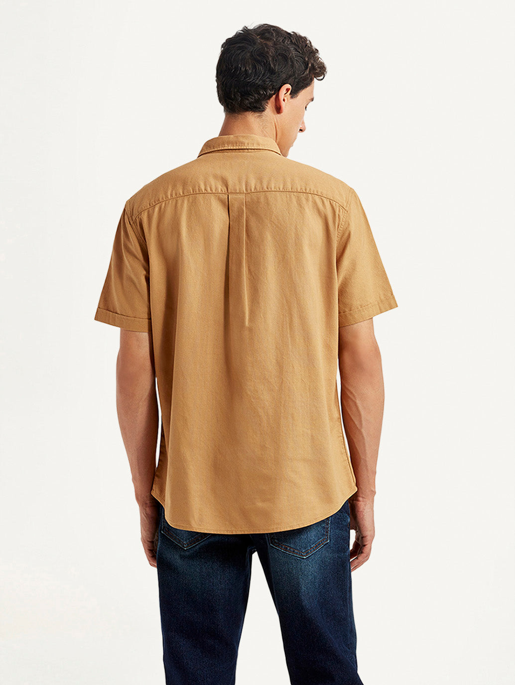 Men's Solid Yellow Slim Fit Oxford Shirt - Back View