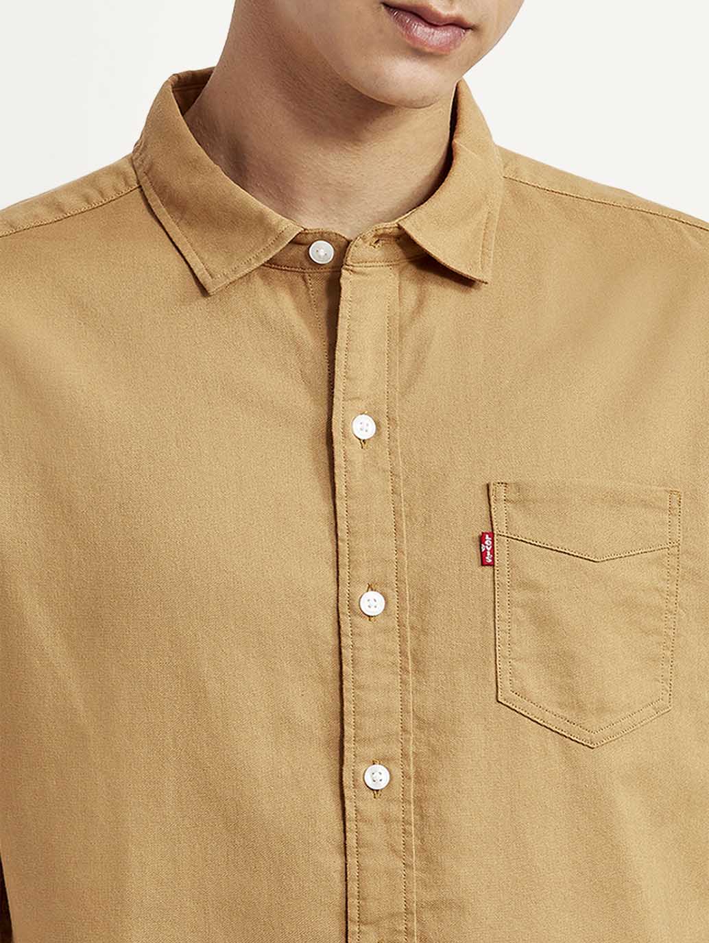 Men's Solid Yellow Slim Fit Oxford Shirt - Detail View