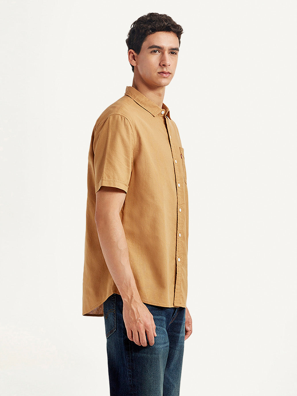 Men's Solid Yellow Slim Fit Oxford Shirt - Side View
