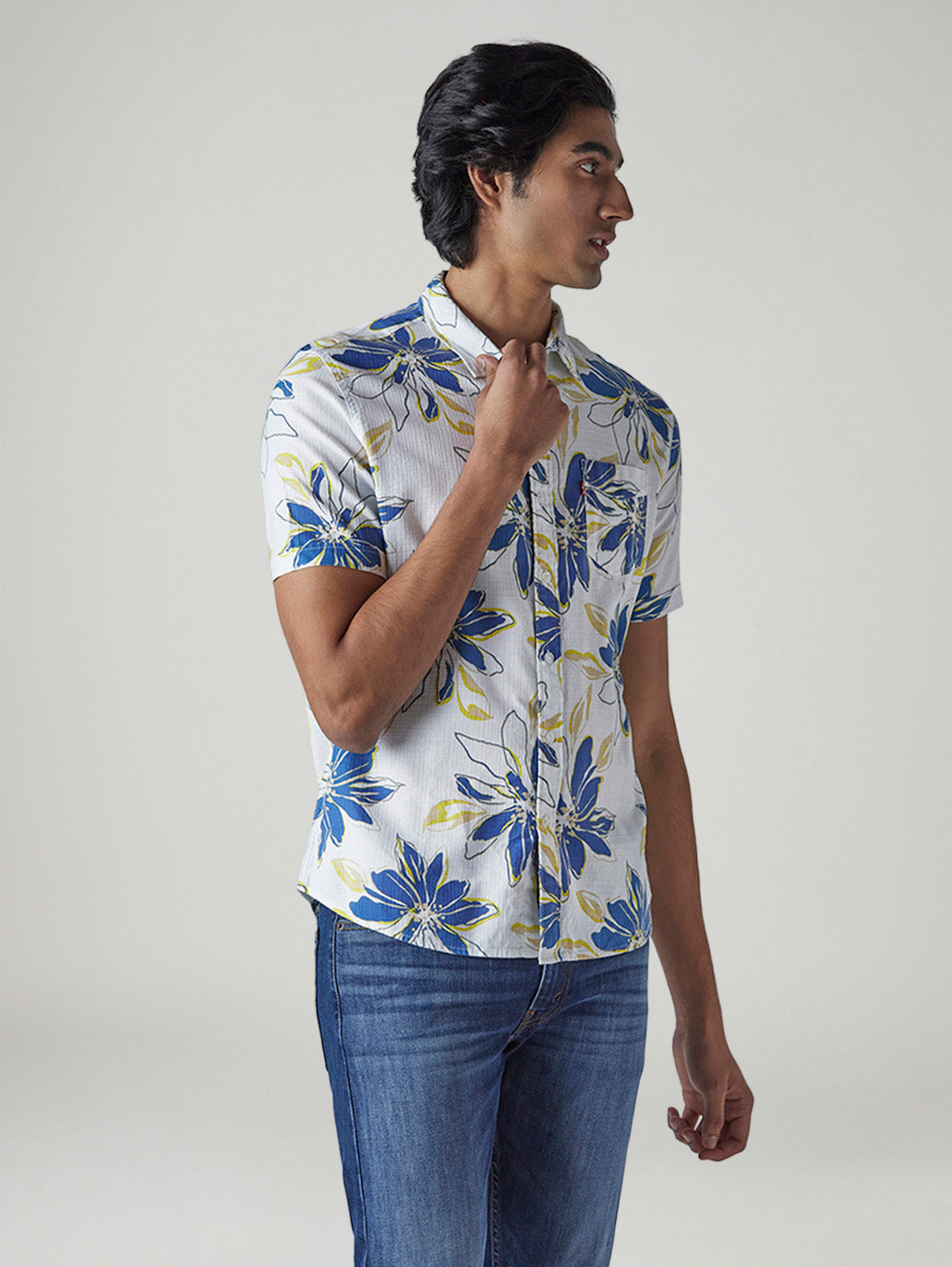 Men's Floral Slim Fit Dobby Shirt - Side View