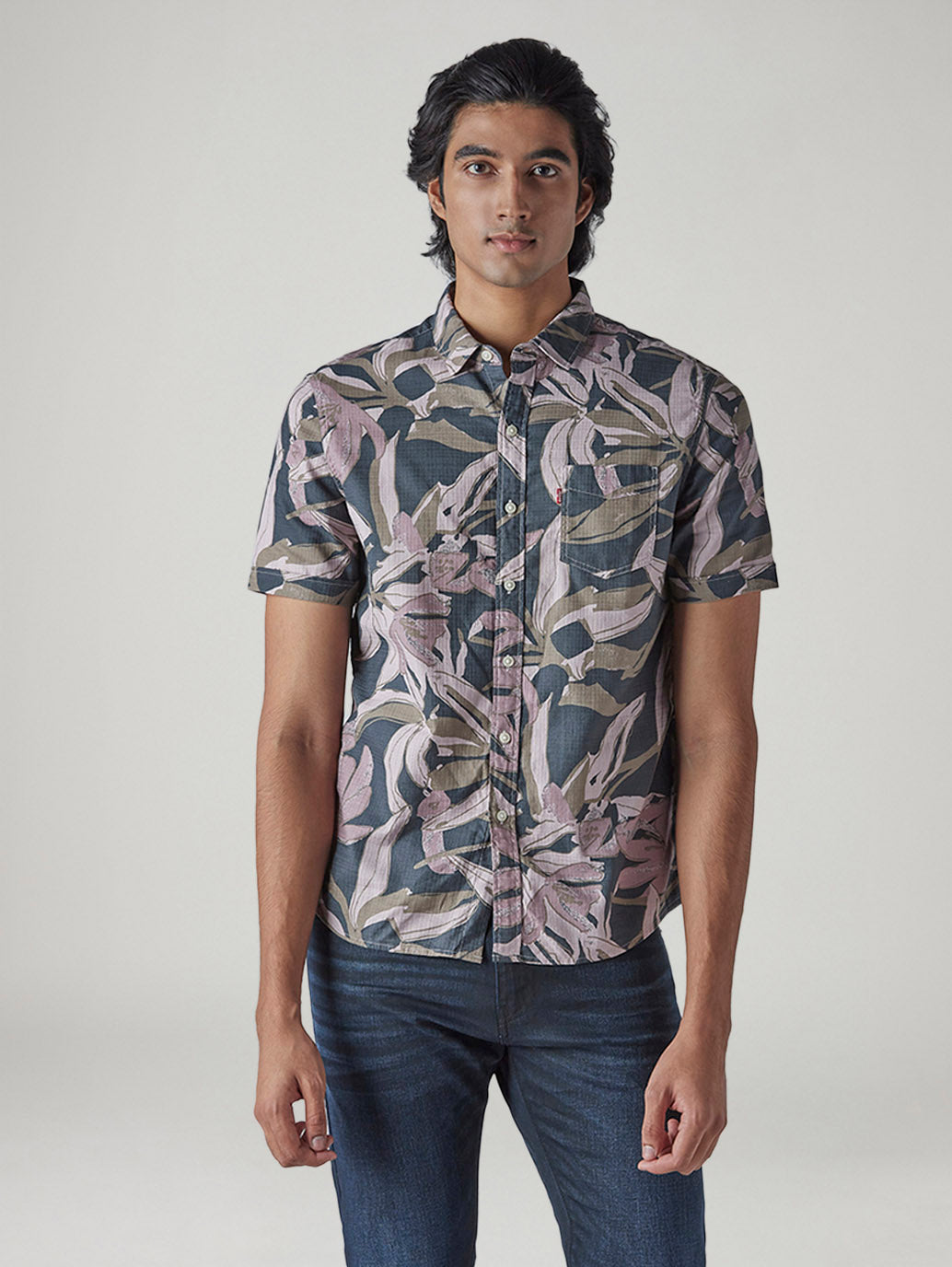 Men's Printed Slim Fit Dobby Shirt - Front View