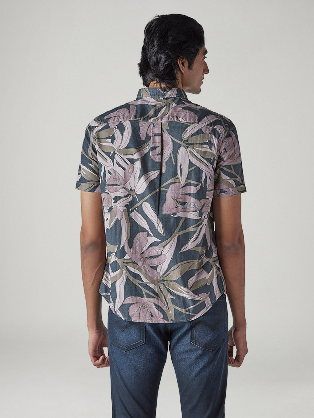 Men's Printed Slim Fit Dobby Shirt - Back View