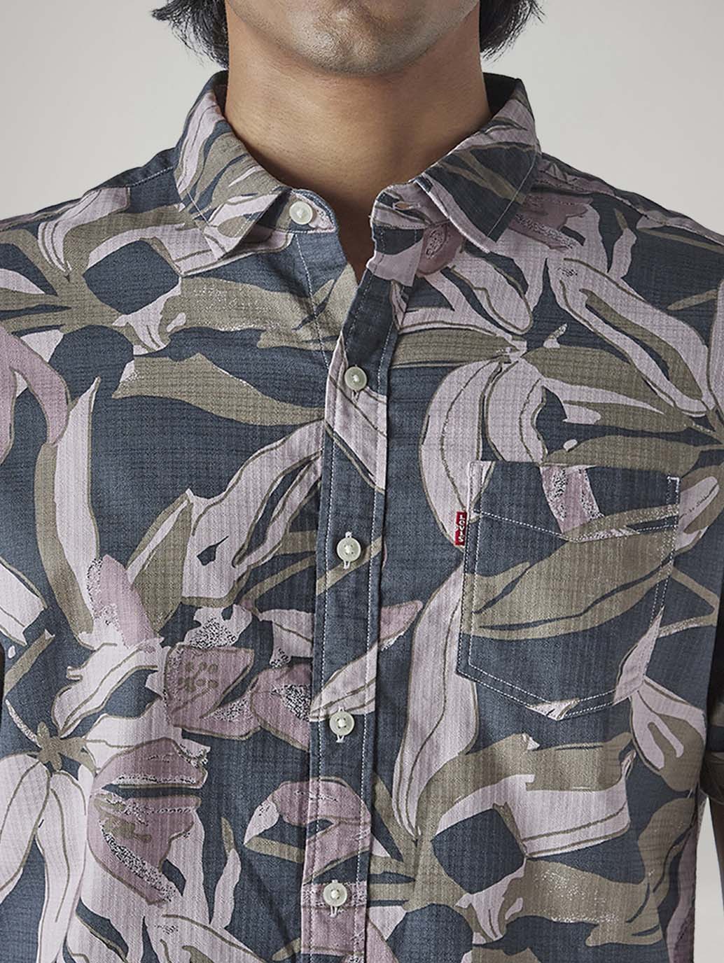 Men's Printed Slim Fit Dobby Shirt - Detail View