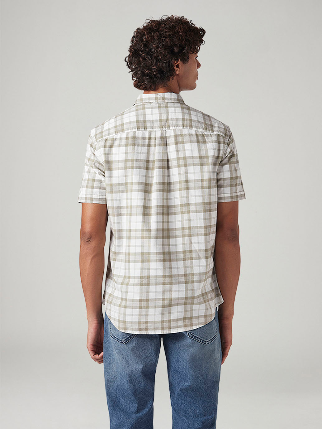 Men's Checkered Slim Fit Shirt - Back View
