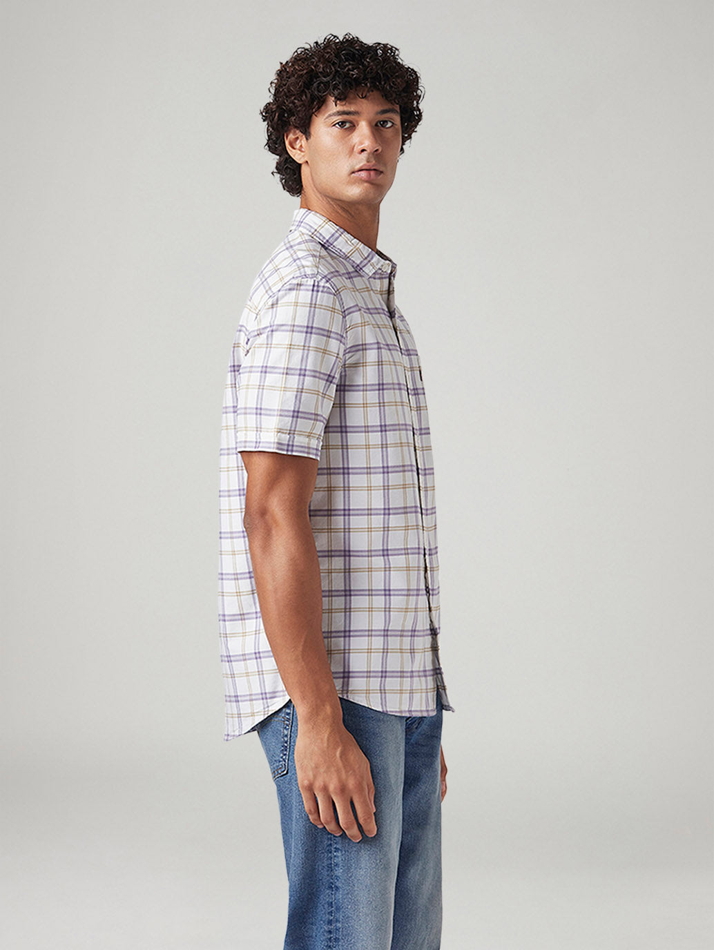 Men's Checkered Slim Fit Shirt - Side View