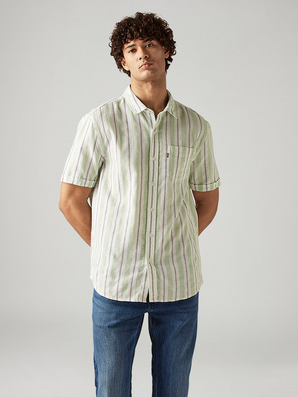 Men's Striped Relaxed Fit Shirt - Front View