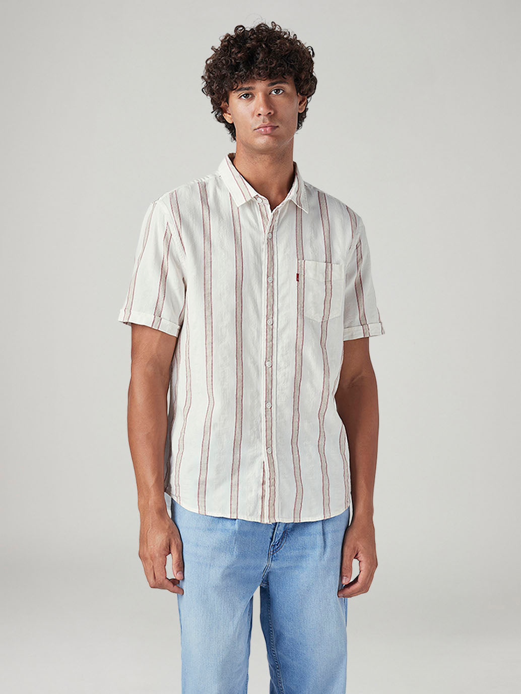 Men's Striped Relaxed Fit Shirt - Front View