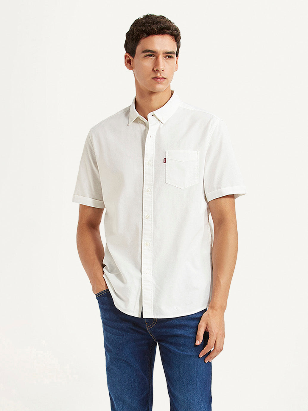 Men's Solid White Slim Fit Oxford Shirt - Styleshot View