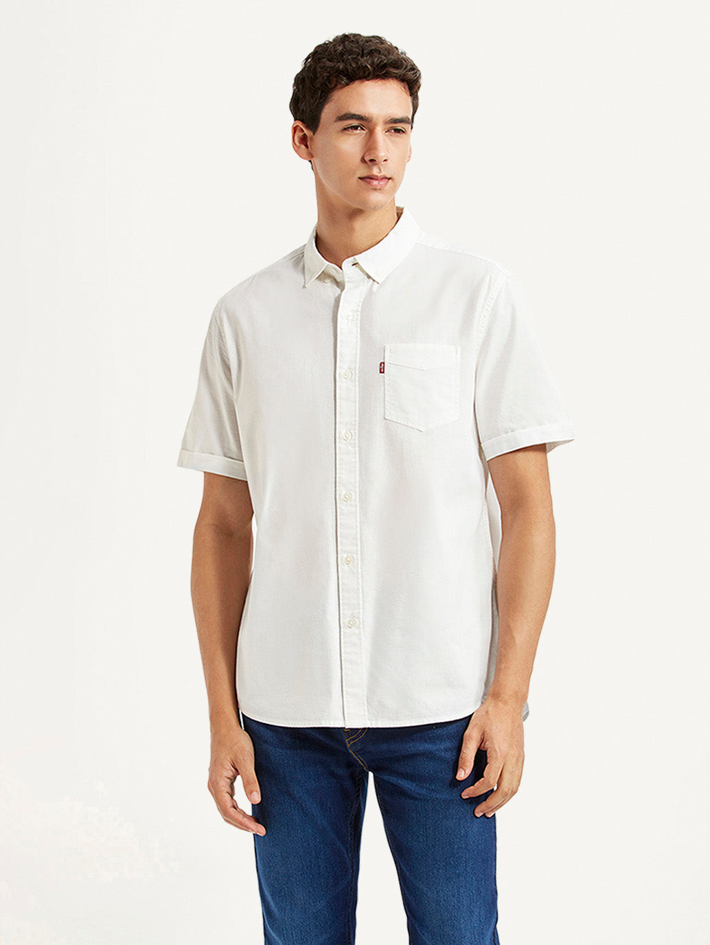 Men's Solid White Slim Fit Oxford Shirt - Front View