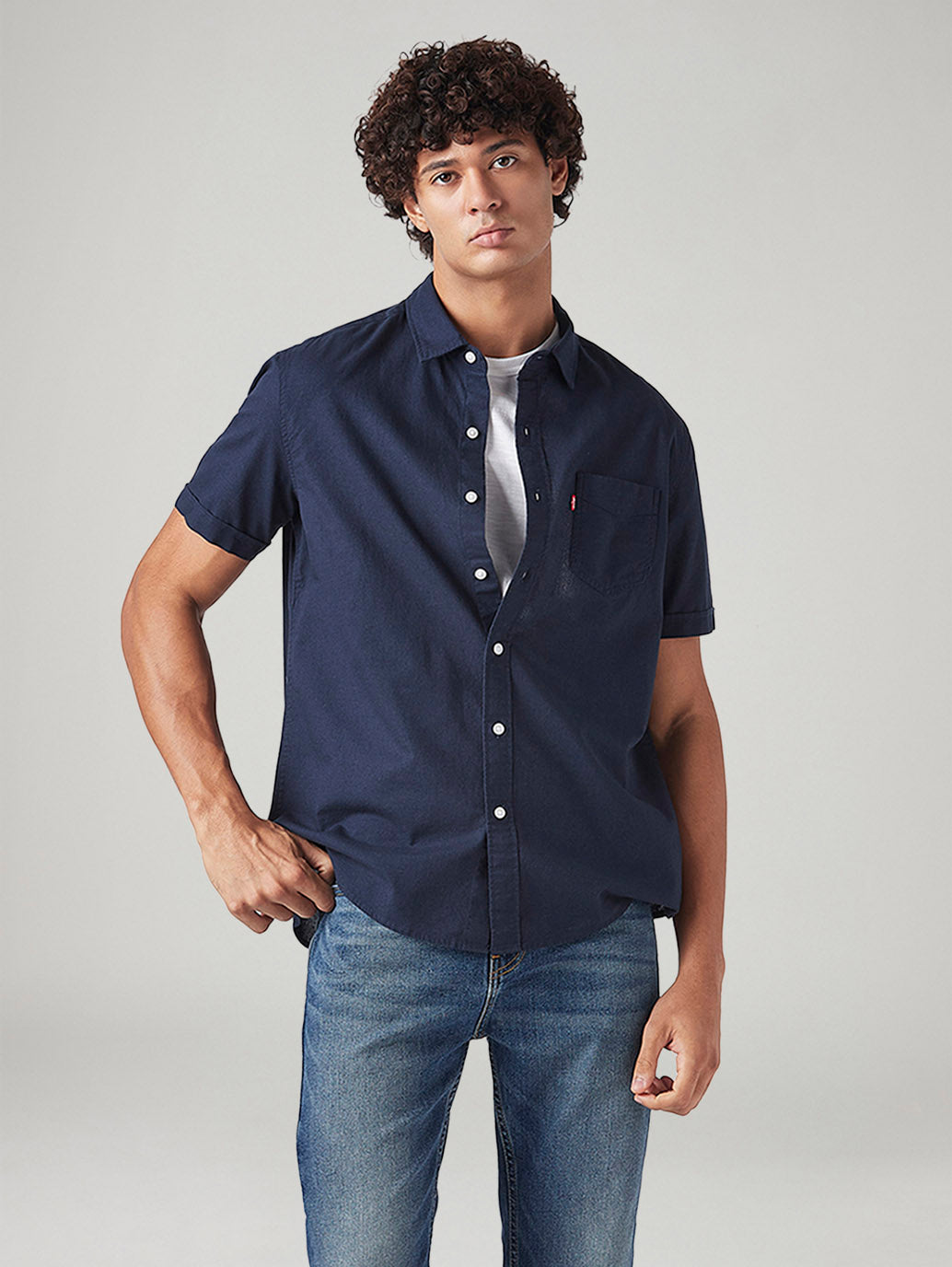 Men's Solid Navy Slim Fit Oxford Shirt