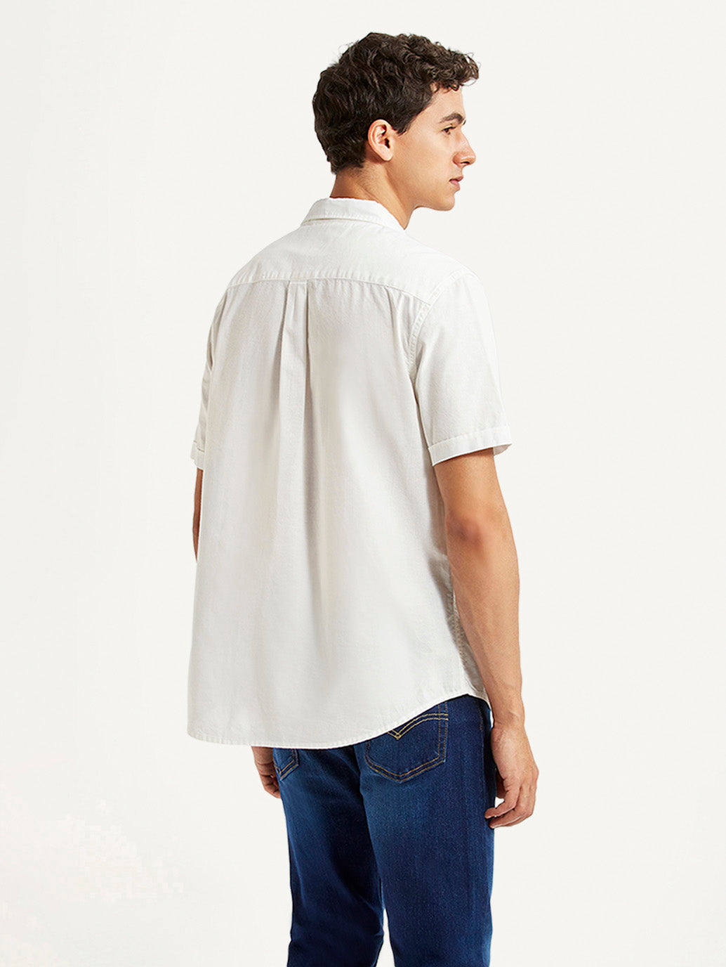 Men's Solid White Slim Fit Oxford Shirt - Back View