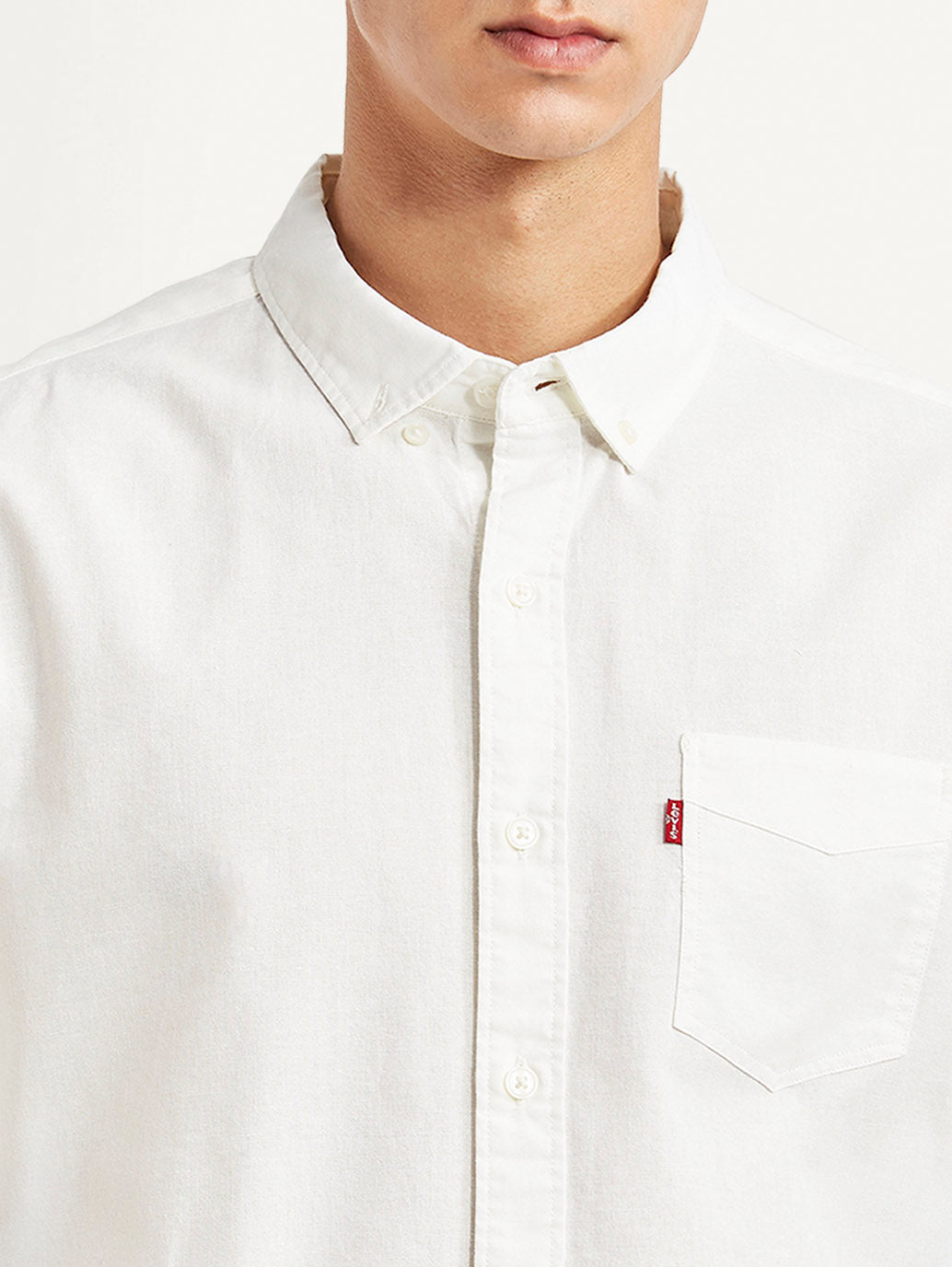 Men's Solid White Slim Fit Oxford Shirt - Detail View