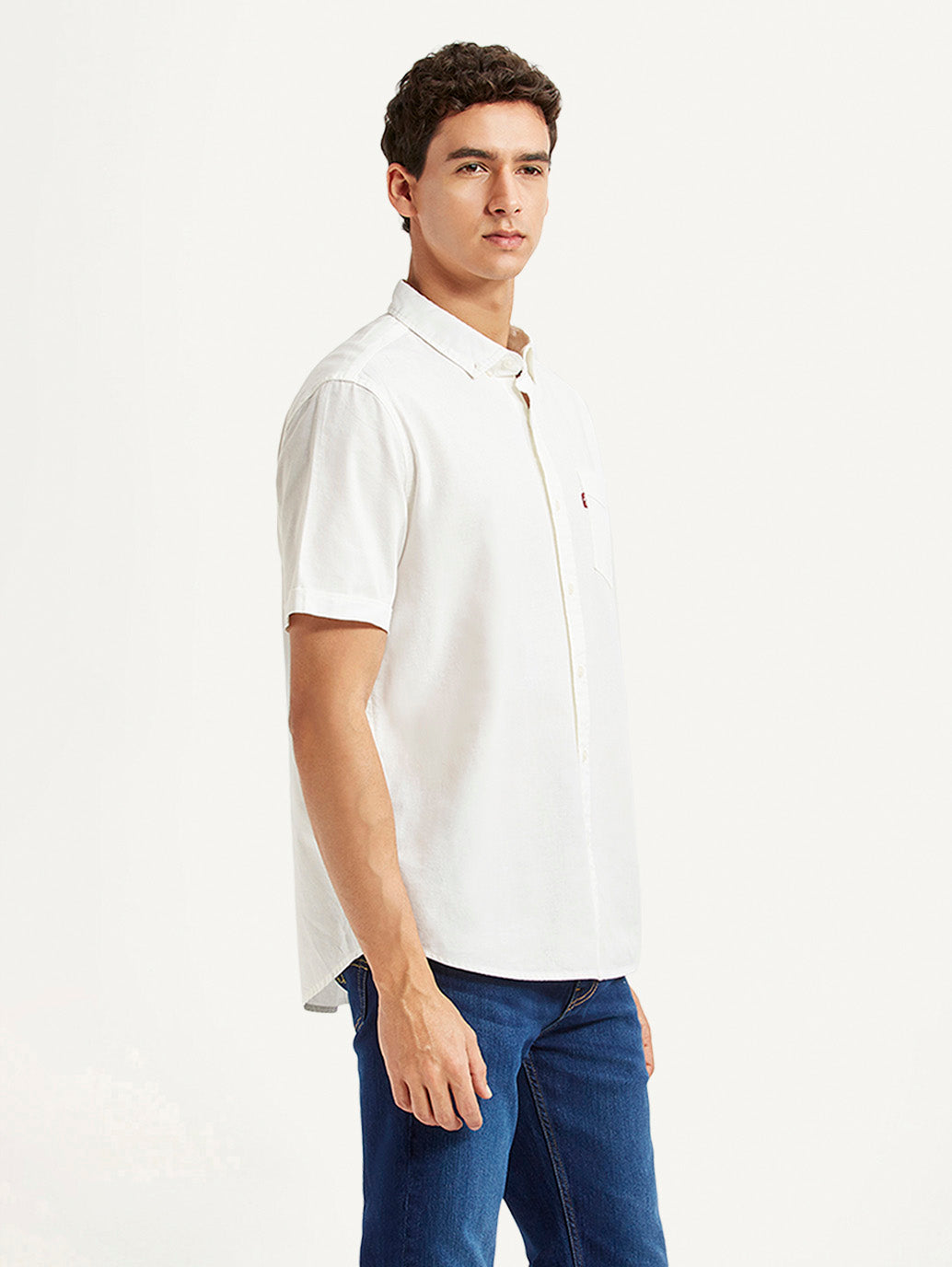 Men's Solid White Slim Fit Oxford Shirt - Side View