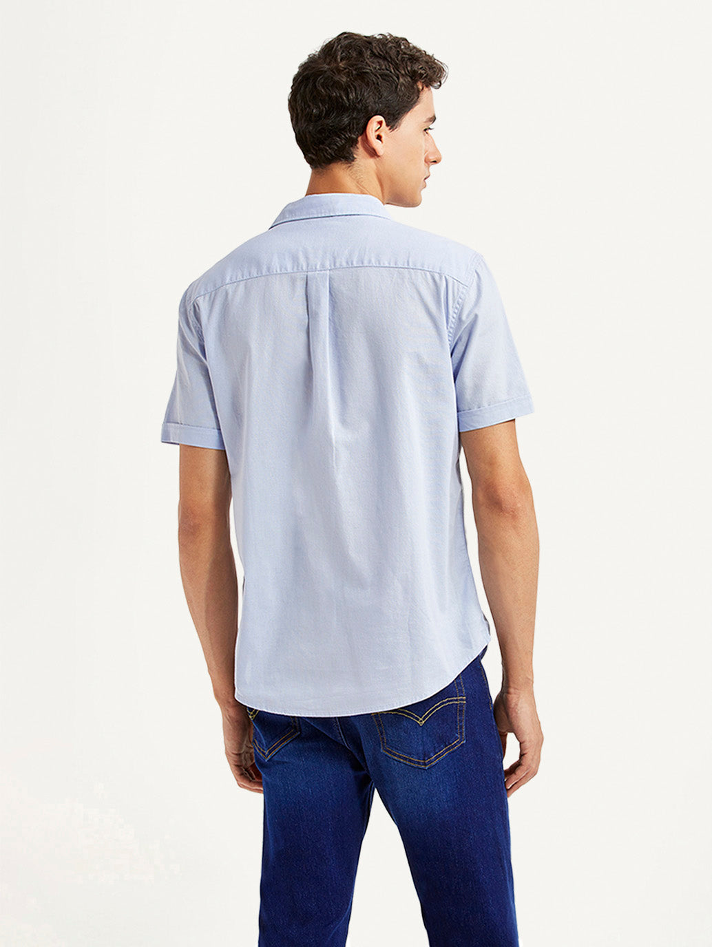 Men's Solid Light Blue Slim Fit Oxford Shirt - Back View