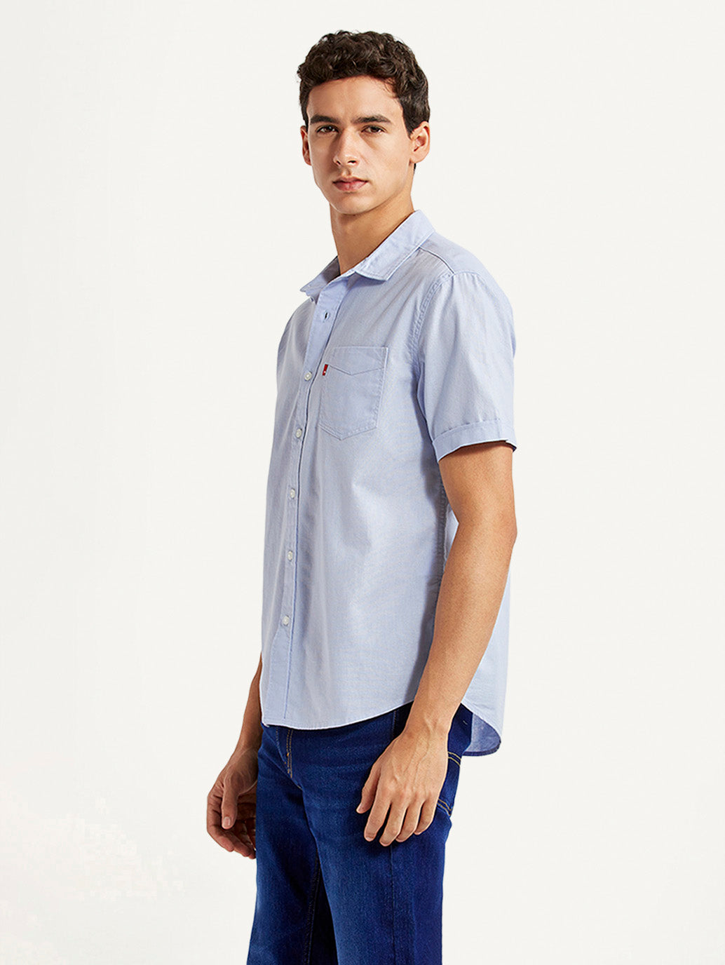 Men's Solid Light Blue Slim Fit Oxford Shirt - Side View