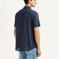 Men's Solid Navy Slim Fit Oxford Shirt - Back View