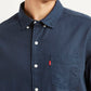 Men's Solid Navy Slim Fit Oxford Shirt - Detail View