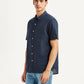 Men's Solid Navy Slim Fit Oxford Shirt - Side View