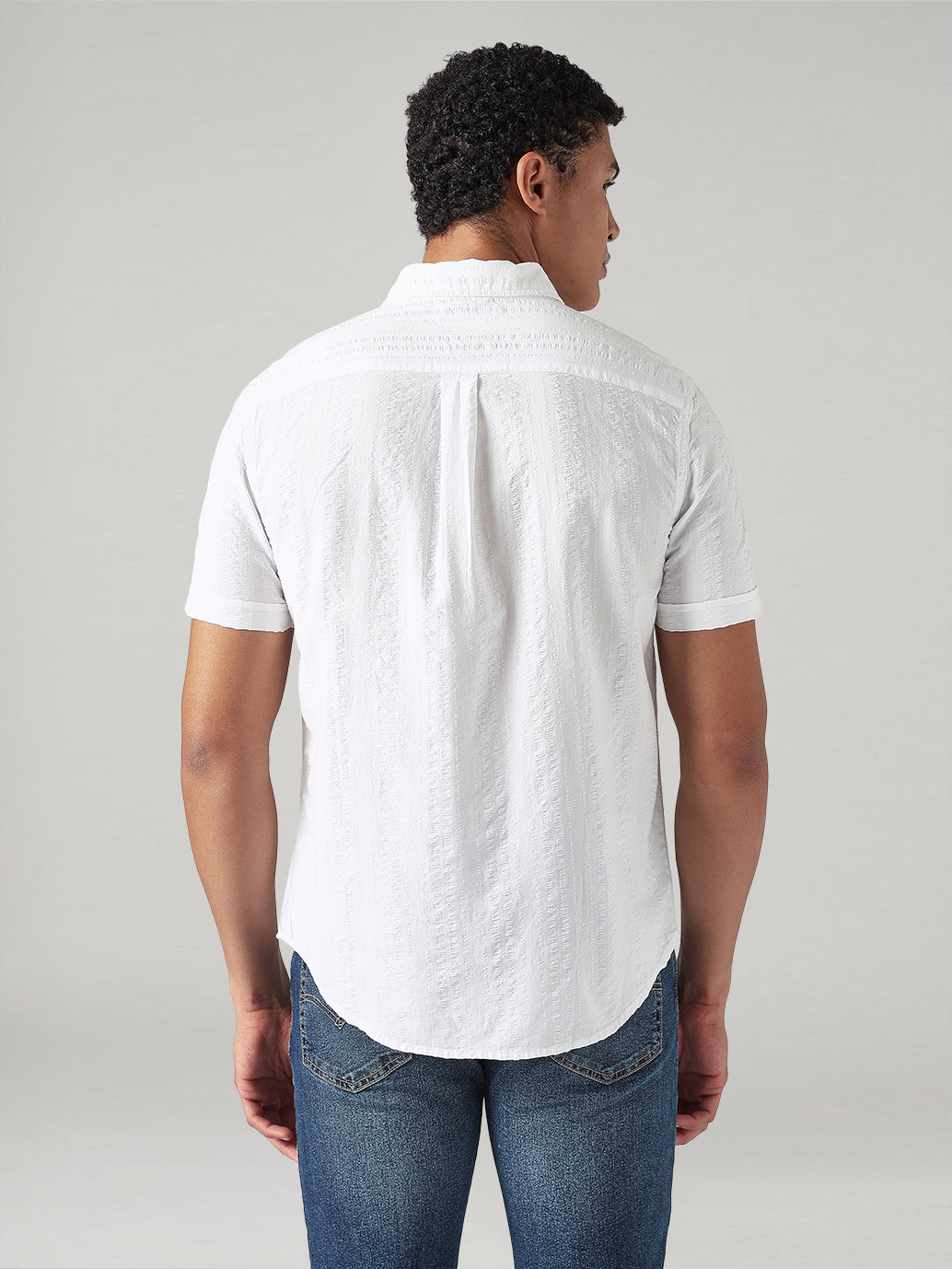 Men's Solid Slim Fit Oxford Shirt - Back View