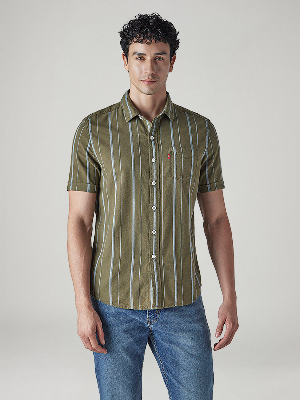 Men's Striped Slim Fit Dobby Shirt - Front View